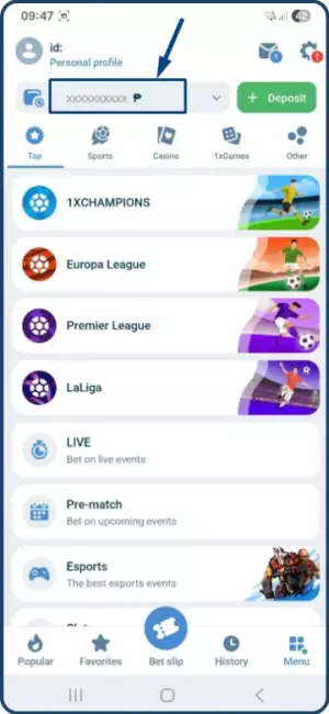 Open the 1xBet app